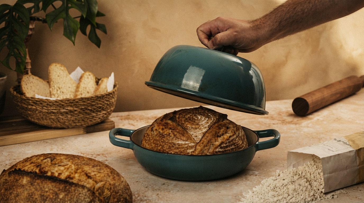Editorial illustration for Dutch Oven or Open Steam: How to Choose Your Sourdough Crust