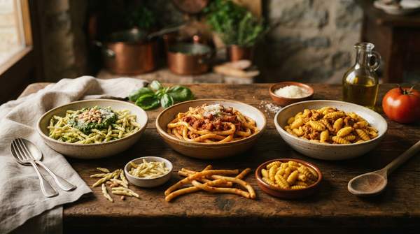 Editorial illustration for Three Regional Pastas and the Secrets Behind Their Perfect Pairings